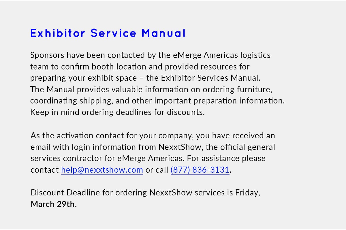 Exhibitor Service Manual